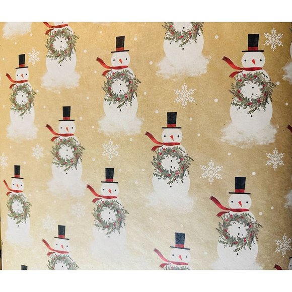 Hallmark Wrapping Paper Christmas Snowman with Wreath Kraft 40 sq ft Roll - Picture 1 of 2